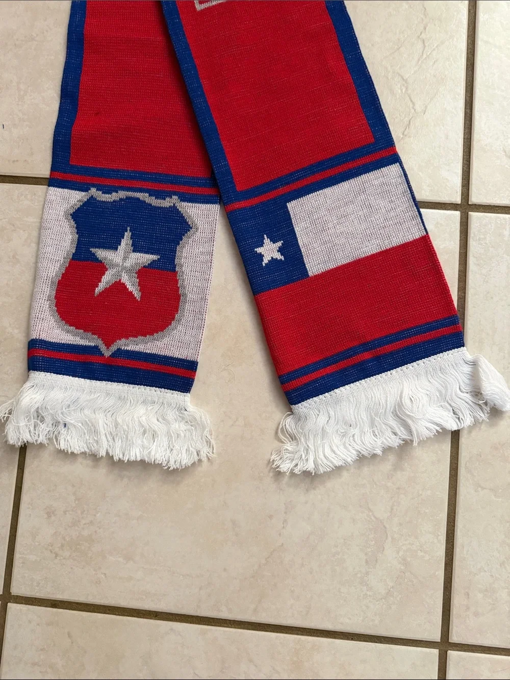 Chile National Soccer Team Knit Scarf Features National Flag w/Fringe Edges